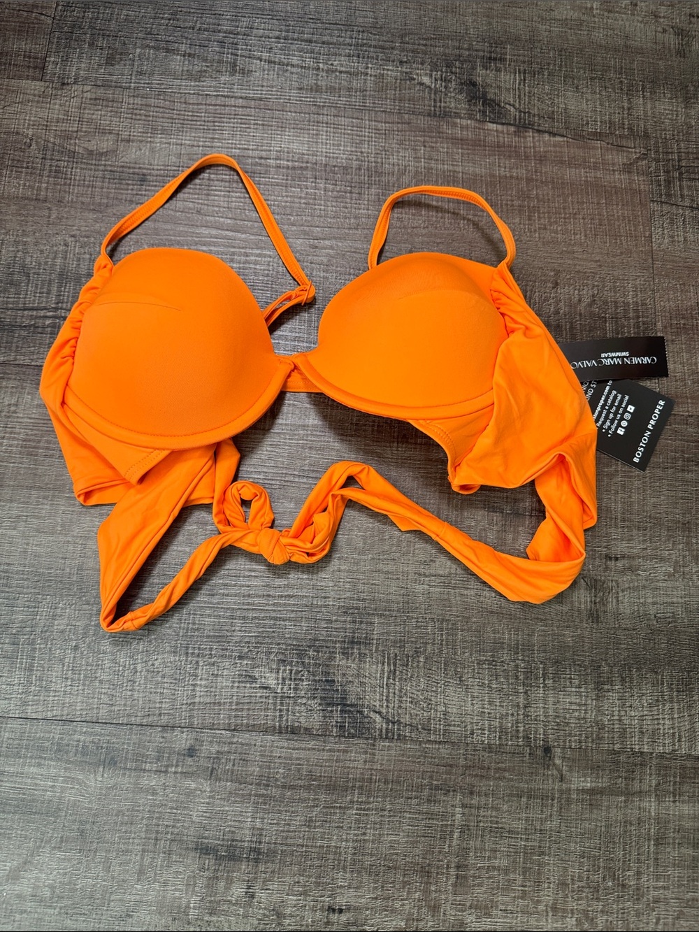 NWT Carmen Marc Valvo Vibrant Orange Tie-Back Bikini Top